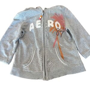 Y2K Aeropostale grey full zip hoodie rope trim beads 3/4 sleeves womens' large